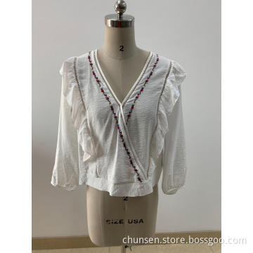 Wholesale Fashionable Lady's White Embroidered  Blouses